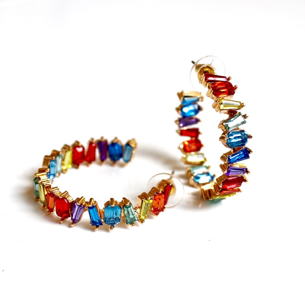 Colorful Gemstone Hoop Earrings